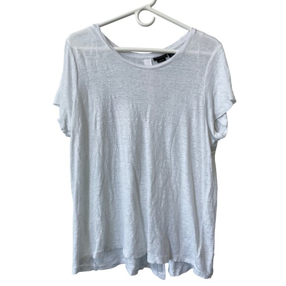 Tahari T Shirt Plus Size 1X White Linen Short Sleeve Button Back Top Lightweight - Picture 1 of 6